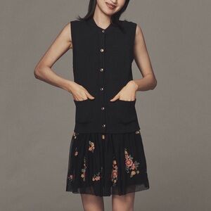 Anthropologie Black Ribbed Knit Button-Front Vest with Gold Buttons size M